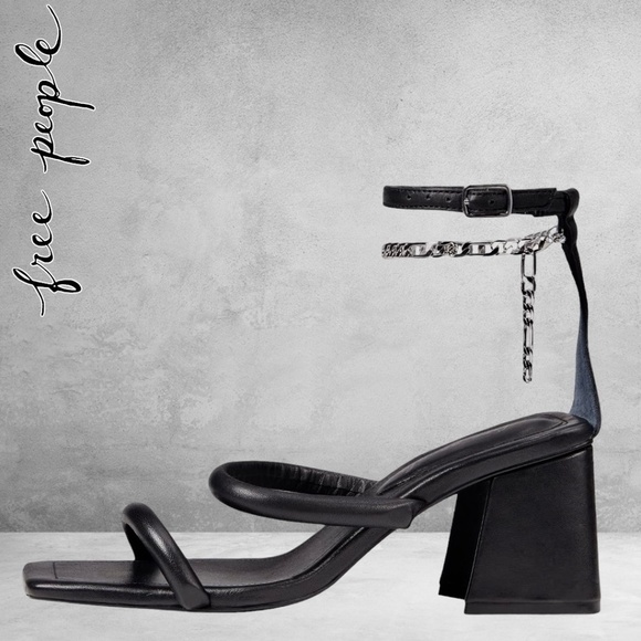 FREE PEOPLE Parker Chain Leather Block Heel Chain-Wrap Ankle Sandals/Heels NWT - Picture 6 of 16
